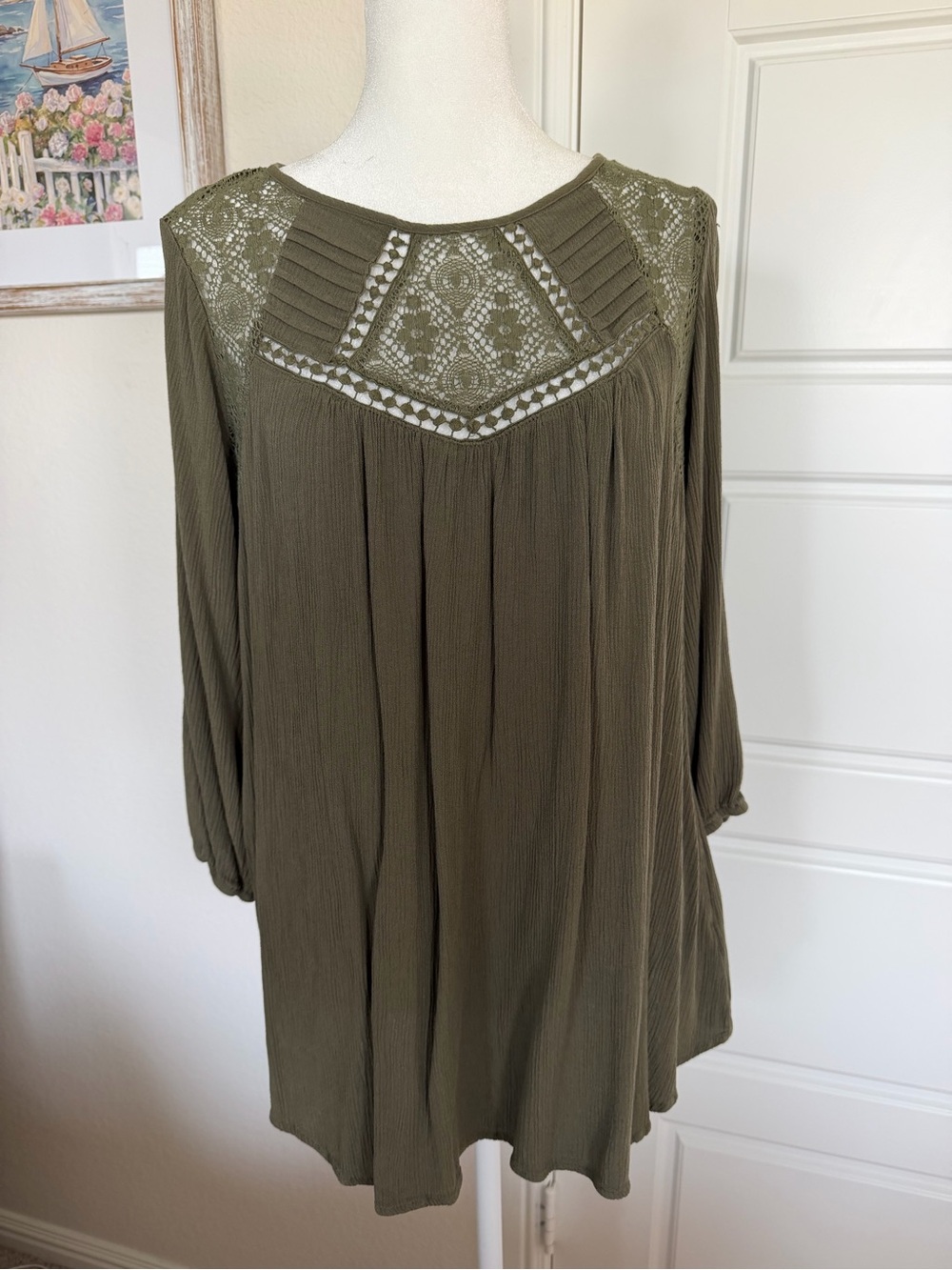 Liz Lange Maternity Olive Green Crochet Detail Maternity Top